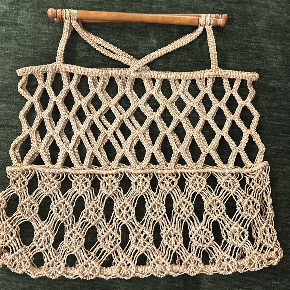Handcrafted Macrame Bohemian Handbag‎ Wooden Handle